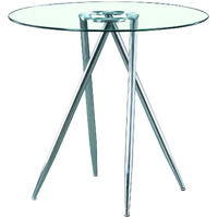 Chrome Metal Legs Bar Table With Round Tempered Glass Top