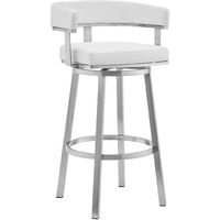 Lorin 30"" White Faux Leather And Brushed Stainless Steel Swivel Bar Stool