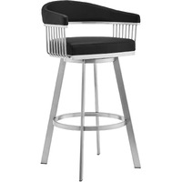 Chelsea 26"" Black Faux Leather And Brushed Stainless Steel Swivel Bar Stool