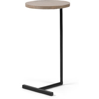 Brown Wood Round Top Accent Table With Black Iron Base