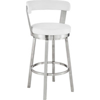 Bryant 26"" Counter Height Swivel Bar Stool In Brushed Stainless Steel Finish And White Faux Leather