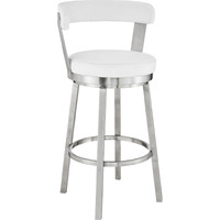 Bryant 30"" Bar Height Swivel Bar Stool In Brushed Stainless Steel Finish And White Faux Leather