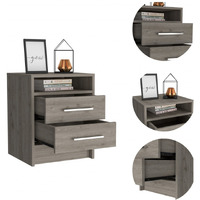 Light Grey Open Compartment Two Drawer Nightstand
