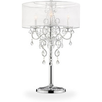 Glam Silver Faux Crystal Accent Table Lamp With See Thru Shade