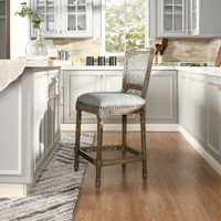 Triomphe Rattan Wicker High Back Armless Counter Bar Stool  Heathered Grey Linen