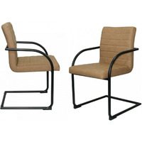 Set Of Two Tan Faux Leather Industrial Dining Chairs