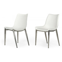 Set Of Two White Faux Leather Modern Dining Chairs