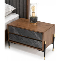 Mid Century Walnut And Gray Faux Marble Two Drawer Nightstand