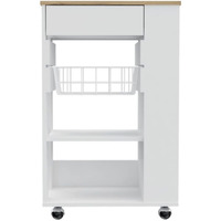 Depot E-Shop Rosemont Kitchen Cart  Two Open Shelves  Rack  Four Caster Wheels  One Drawer-White-Light Oak  For Kitchen
