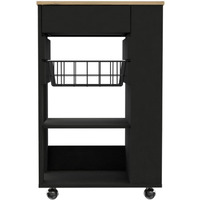 Depot E-Shop Rosemont Kitchen Cart  Two Open Shelves  Rack  Four Caster Wheels  One Drawer-Black-Light Oak  For Kitchen