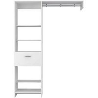 Depot E-Shop Dynamic Closet System  Five Open Shelves  One Drawer  One Metal Rod-White  For Bedroom