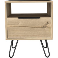 Depot E-Shop Begonia Night Stand-Two Shelves  One-Door Drawer  Four Steel Legs-Light Oak  For Bedroom