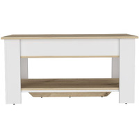 Depot E-Shop Saturn Storage Table  One Flexible Table Shelf  Four Legs  Low Shelf  Internal Storage-Light Oak/White  For Bedroom