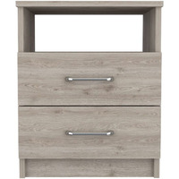 Depot E-Shop Salento Nightstand  Two Drawers  One Shelf  Countertop- Light Grey  For Bedroom