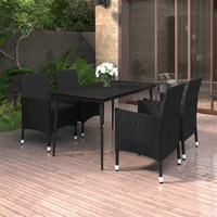 Vidaxl 5 Piece Patio Dining Set With Cushions Poly Rattan And Glass