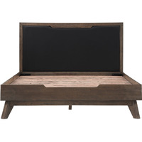 Astoria Queen Platform Bed Frame In Oak With Black Faux Leather