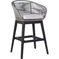 Tutti Frutti Indoor Outdoor Bar Height Bar Stool In Black Brushed Wood With Grey Rope