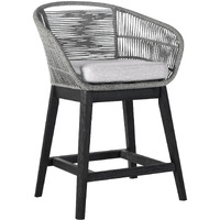 Tutti Frutti Indoor Outdoor Counter Height Bar Stool In Black Brushed Wood With Grey Rope