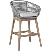 Tutti Frutti Indoor Outdoor Bar Height Bar Stool In Aged Teak Wood With Grey Rope