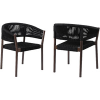 Doris Indoor Outdoor Dining Chair In Dark Eucalyptus Wood With Black Rope - Set Of 2
