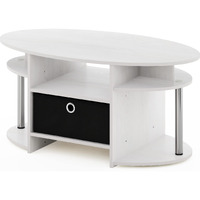 Furinno Jaya Simple Design Oval Coffee Table With Bin For Living Room  White Oakchromeblack