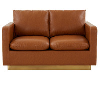 Leisuremod Nervo Modern Mid-Century Upholstered Leather Loveseat With Gold Frame