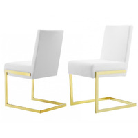 Set Of Two White Gold Modern Dining Chairs
