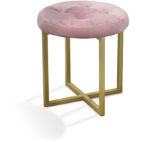 17"" Pink Tufted Velvet And Gold Stool
