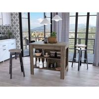 Brown Kitchen Island With Three Storage Shelves