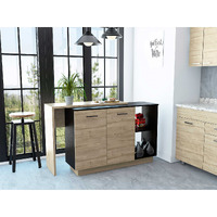 Black And Light Oak Contemporary Kitchen Island With Bar Table