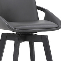 30"" Luxurious Grey Faux Leather And Black Wood Swivel Bar Stool