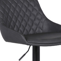 Grey Faux Leather And Black Metal Back Tufted Adjustable Bar Stool