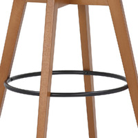 30"" Luxurious Cream Faux Leather And Walnut Swivel Bar Stool