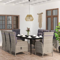 Vidaxl 9 Piece Patio Dining Set With Cushions Gray And Black