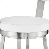 26"" Chic White Faux Leather With Stainless Steel Finish Swivel Bar Stool