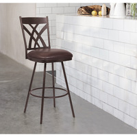 26"" Stylish Brown Faux Leather Brown Metal Lattice Back Swivel Bar Stool