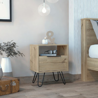 Nightstand Skyoner  Single Drawer  Hairpin Legs  Light Oak Finish(D0102Hgedcg)