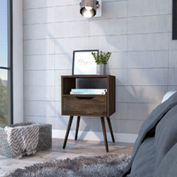 Nightstand Fugaz  Open Shelf  Single Drawer  Dark Walnut Finish(D0102Hgeyrv)