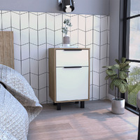 Nightstand Maryland Z  One Drawer  One Cabinet  Smokey Oak  White Finish(D0102Hge63Y)