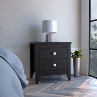 Nightstand More  Two Shelves  Four Legs  Black Wengue Finish(D0102Hgeykw)