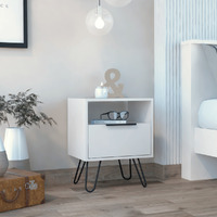 Nightstand Skyoner  Single Drawer  Hairpin Legs  White Finish(D0102Hgedtw)