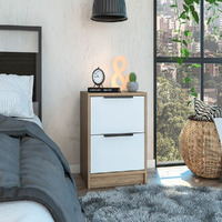 Nightstand Cervants  Two Drawers  Metal Handle  White  Pine Finish(D0102Hged0A)