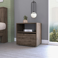 Nightstand Forum  One Open Shelf  One Cabinet  Dark Brown  Black Wengue Finish(D0102Hgey7W)
