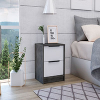 Nightstand Cervants  Two Drawers  Metal Handle  Smokey Oak  White Finish(D0102Hge1F7)