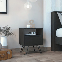 Nightstand Skyoner  Single Drawer  Hairpin Legs  Black Wengue Finish(D0102Hgedlu)