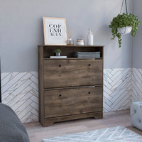 Shoe Rack Dublin  One Open Shelf  Two Extendable Cabinets  Dark Brown Finish(D0102Hge66A)