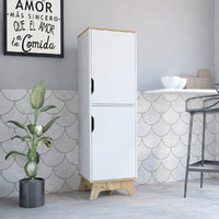 Single Kitchen Pantry Wallas  Four Shelves  Two Doors  Light Oak  White Finish(D0102Hgedfv)