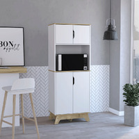 Microwave Tall Cabinet Wallas  Counter Surface  Top- Lower Double Doors  Light Oak  White Finish(D0102Hgedza)