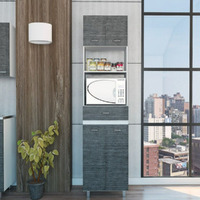 Microwave Cabinet Madison  Double Door  White  Smokey Oak Finish(D0102Hgeyxy)