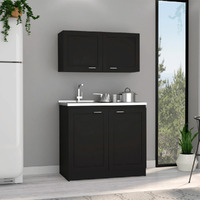 Cabinet Set Zeus  Two Shelves  Black Wengue Finish(D0102Hge6S7)